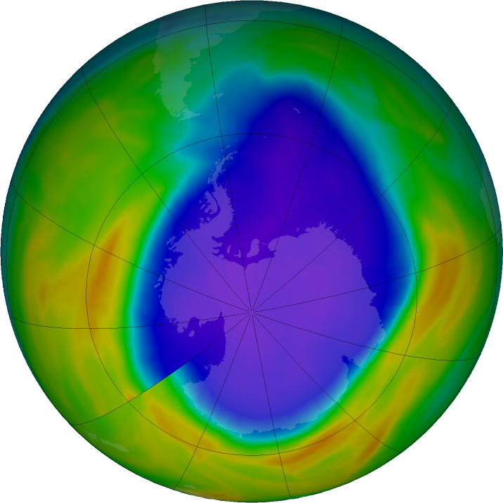 Antarctic ozone map for 29 September 2016